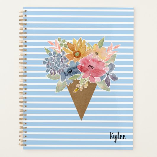 Waterverf Floral en Stripe Planner (Voorkant)