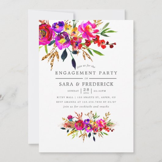 Waterverf Floral Engagement Party Kaart (Voorkant)