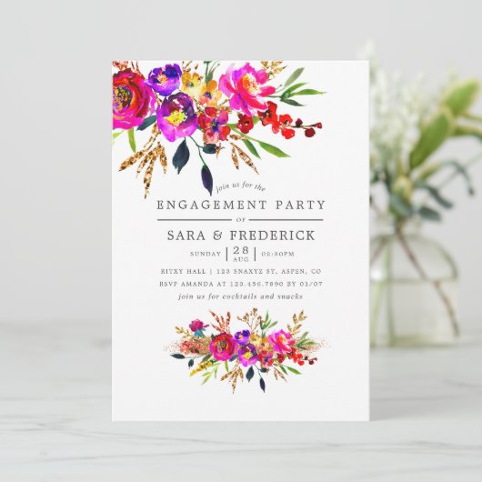 Waterverf Floral Engagement Party Kaart (Staand voorkant)