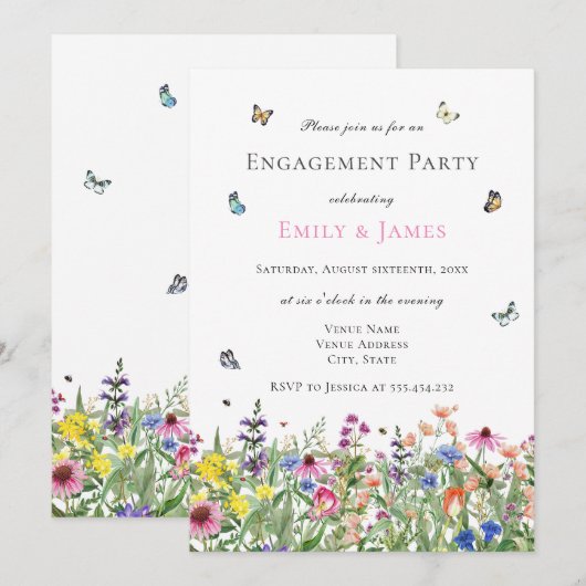 Waterverf Floral Engagement Party Kaart (Voorkant / Achterkant)