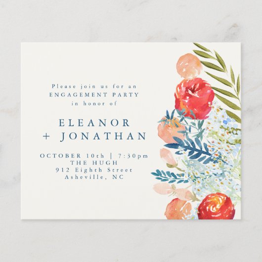 Waterverf Floral Engagement Party nodigt uit (Voorkant)
