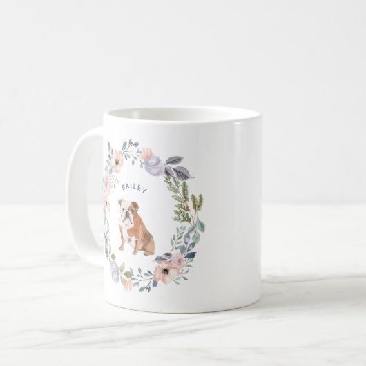  Waterverf Floral | Engelse buldog Koffiemok (Voorkant links)