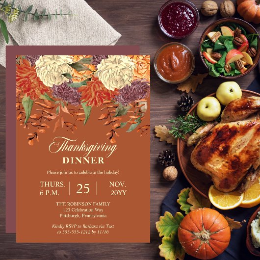 Waterverf Floral | Eucalyptus Thanksgiving Dinner Kaart