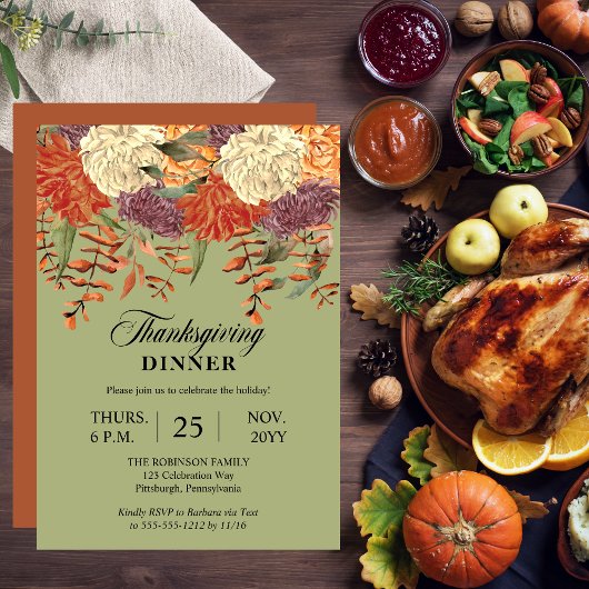 Waterverf Floral | Eucalyptus Thanksgiving Dinner Kaart