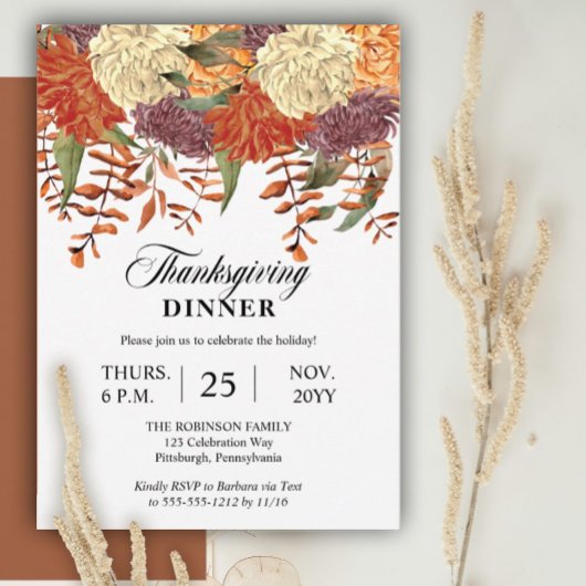 Waterverf Floral | Eucalyptus Thanksgiving Dinner Kaart