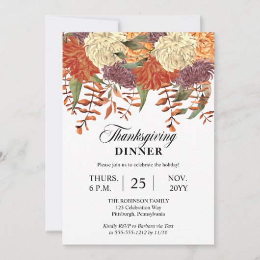 Waterverf Floral | Eucalyptus Thanksgiving Dinner Kaart (Voorkant)