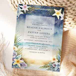 Waterverf Floral Evening Beach Scene Wedding Kaart