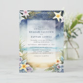 Waterverf Floral Evening Beach Scene Wedding Kaart (Staand voorkant)