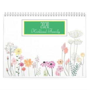 Waterverf Floral Familienaam Kalender