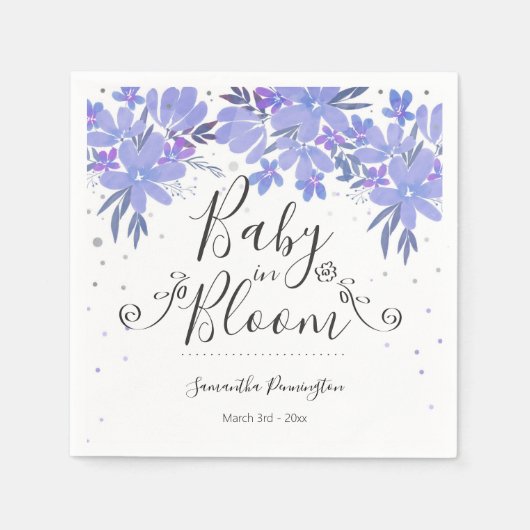Waterverf Floral Fancy Script Baby in Bloom Napki Servet (Voorkant)