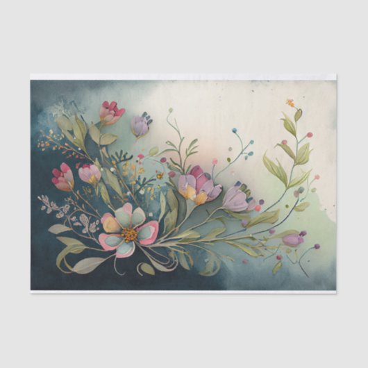 Waterverf Floral Fantastische grillige decoupage Tissuepapier (Voorkant)