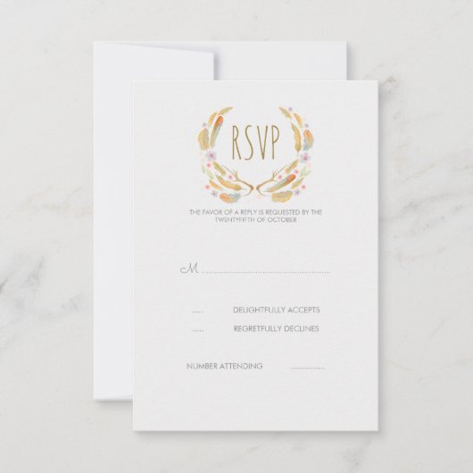 Waterverf Floral Feathers Antlers RSVP-kaarten RSVP Kaartje (Voorkant)