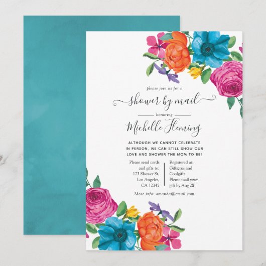 Waterverf Floral Fiesta Baby shower per post Kaart (Voorkant / Achterkant)