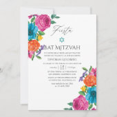 Waterverf Floral Fiesta Bat Mitzvah Kaart (Voorkant)