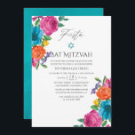 Waterverf Floral Fiesta Bat Mitzvah Kaart<br><div class="desc">Waterverf floral fiesta bat mitzvah uitnodigen met handschrift typografie en turquoise waterverf wassen omgekeerde ontworpen om snel en gemakkelijk te worden aangepast aan uw evenement specifieke kenmerken.</div>