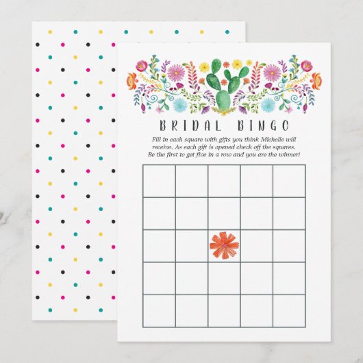 Waterverf Floral Fiesta Bridal Bingo Kaart (Voorkant / Achterkant)