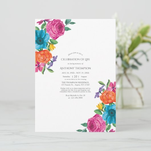 Waterverf Floral Fiesta Celebration of Life Kaart (Staand voorkant)