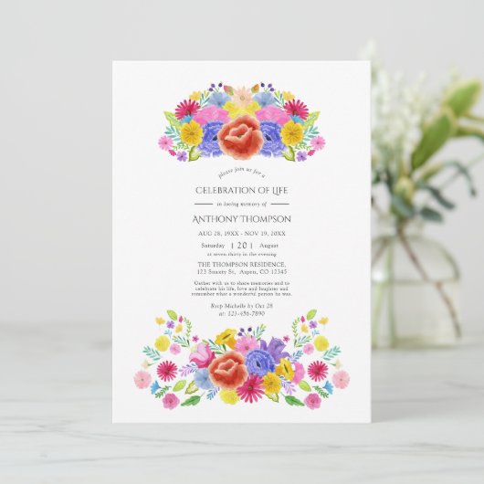 Waterverf Floral Fiesta Celebration of Life Photo Kaart (Staand voorkant)