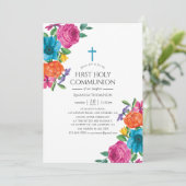 Waterverf Floral Fiesta Eerste Heilige Communie Kaart (Staand voorkant)