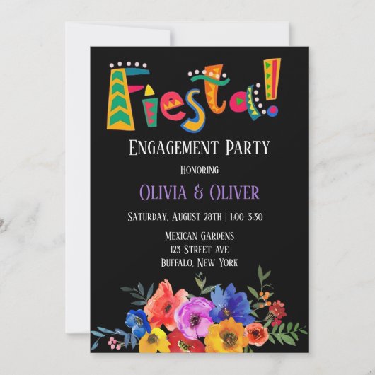 Waterverf Floral Fiesta Engagement Party Kaart (Voorkant)
