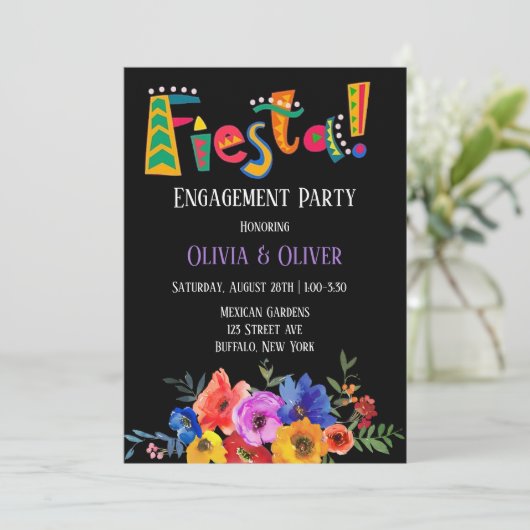 Waterverf Floral Fiesta Engagement Party Kaart (Staand voorkant)