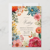 Waterverf Floral Fiesta Huwelijk met QR Code Kaart (Voorkant)