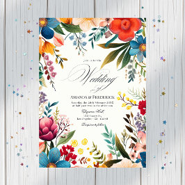 Waterverf Floral Fiesta Huwelijksfoto Template Kaart