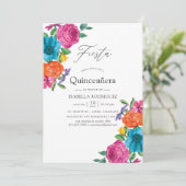 Waterverf Floral Fiesta Quinceañera Kaart (Staand voorkant)