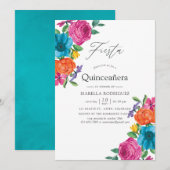 Waterverf Floral Fiesta Quinceañera Kaart (Voorkant / Achterkant)