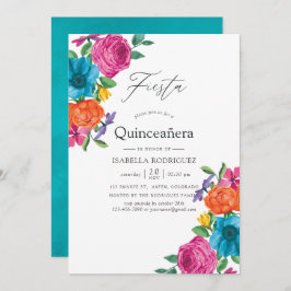 Waterverf Floral Fiesta Quinceañera Kaart