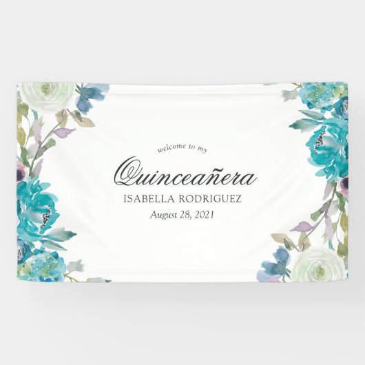 Waterverf Floral Fiesta Quinceañera Spandoek (Horizontaal)