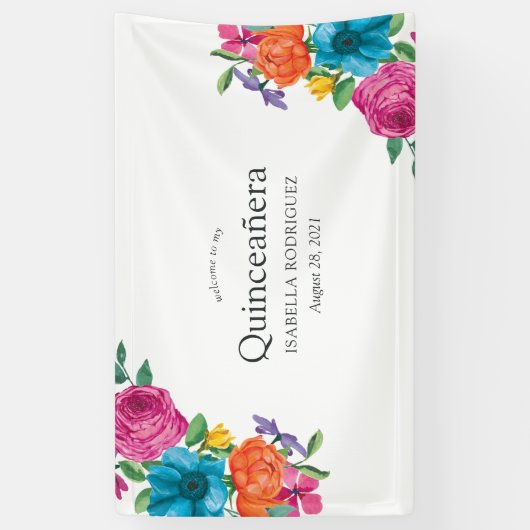 Waterverf Floral Fiesta Quinceañera Spandoek (Verticaal)