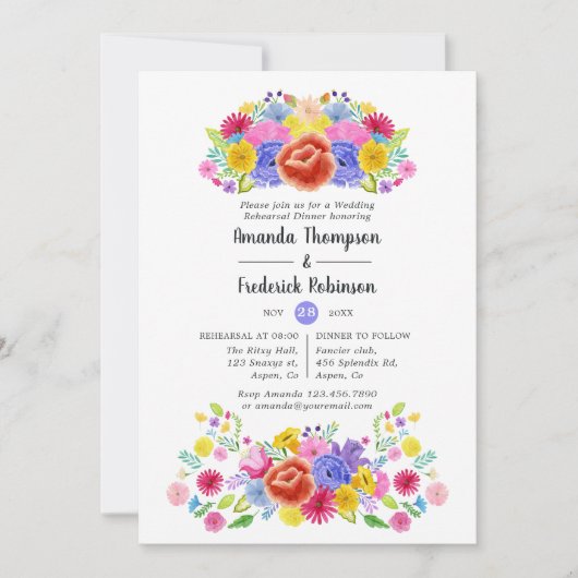 Waterverf Floral Fiesta repesal Dinner Kaart (Voorkant)