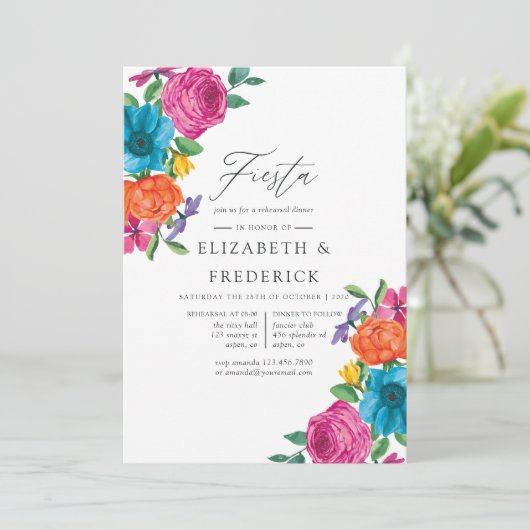 Waterverf Floral Fiesta repesal Dinner Kaart (Staand voorkant)