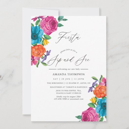 Waterverf Floral Fiesta Sip en See Kaart (Voorkant)