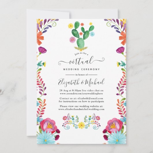 Waterverf Floral Fiesta Virtual Wedding Kaart (Voorkant)