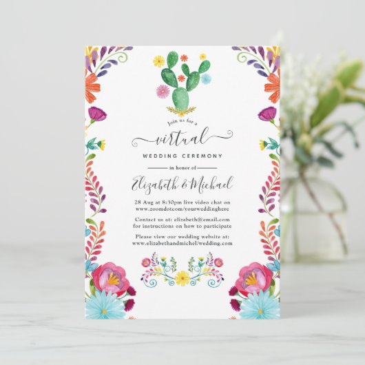 Waterverf Floral Fiesta Virtual Wedding Kaart (Staand voorkant)