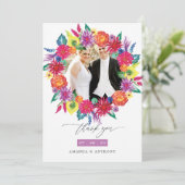 Waterverf Floral Fiesta Wedding Foto Bedankkaart (Staand voorkant)