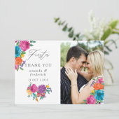 Waterverf Floral Fiesta Wedding Foto Bedankkaart (Staand voorkant)