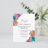Waterverf Floral Fiesta Wedding Guest Details Informatiekaartje (Staand voorkant)
