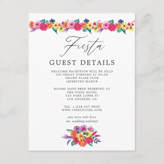 Waterverf Floral Fiesta Wedding Guest Details Informatiekaartje (Voorkant)