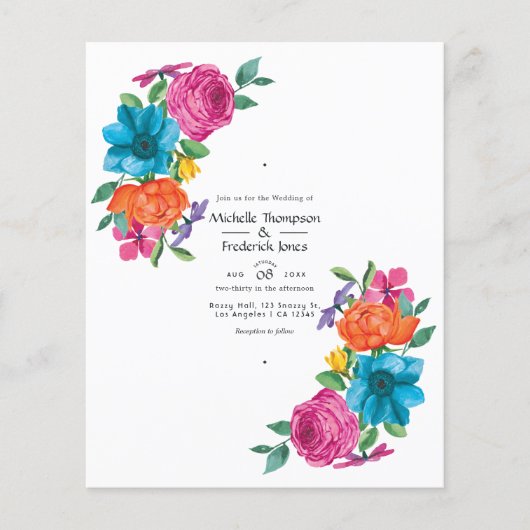Waterverf Floral Fiesta Wedding Invitation Flyer (Voorkant)