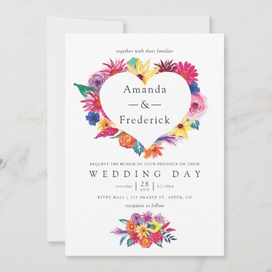 Waterverf Floral Fiesta Wedding Kaart (Voorkant)