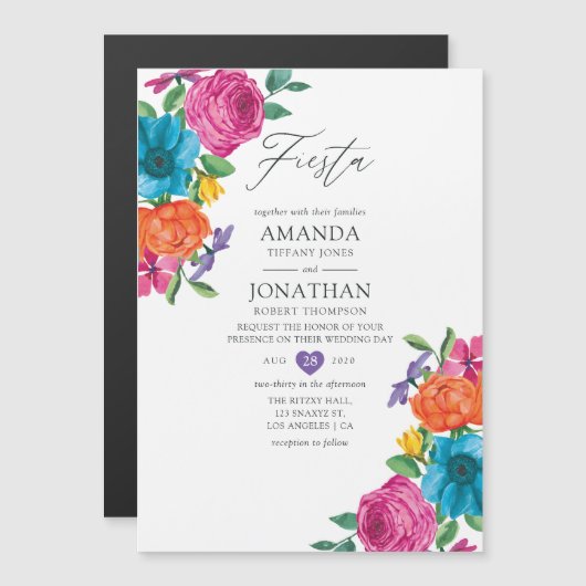 Waterverf Floral Fiesta Wedding Magnetische Uitnodiging (Voorkant / Achterkant)
