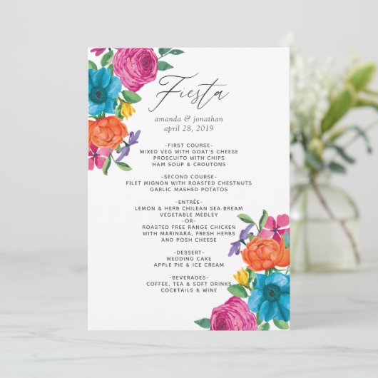 Waterverf Floral Fiesta Wedding Menu (Staand voorkant)