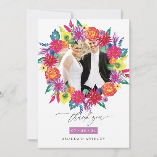 Waterverf Floral Fiesta Wedding Photo Collage Bedankkaart (Voorkant)