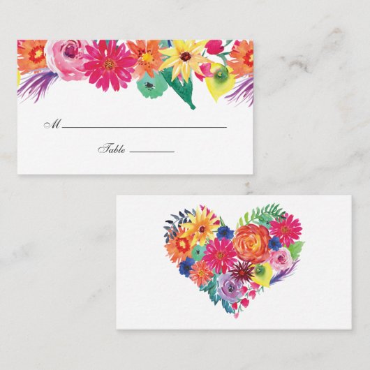 Waterverf Floral Fiesta Wedding Plaatskaartje (Voorkant / Achterkant)