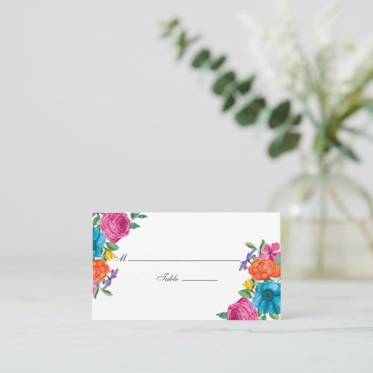 Waterverf Floral Fiesta Wedding Plaatskaartje (Staand voorkant)