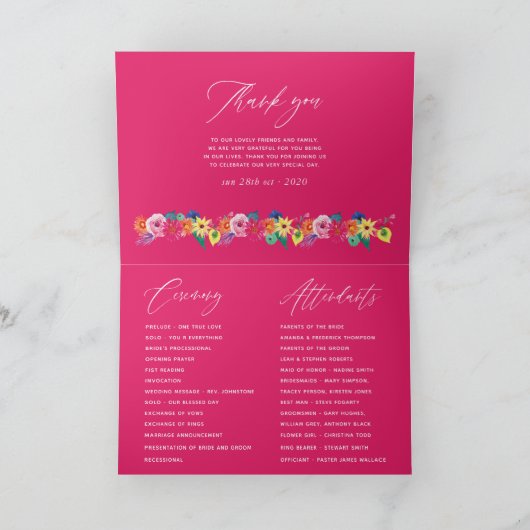 Waterverf Floral Fiesta Wedding Programma (Binnen)
