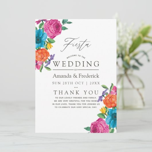 Waterverf Floral Fiesta Wedding Programmakaart (Staand voorkant)